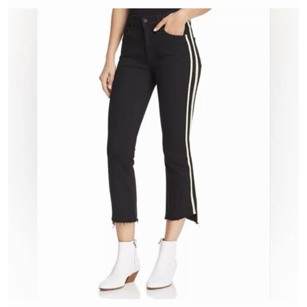 MOTHER The‎ Insider Crop Step Fray Raw Hem Jeans Guilty Racer Black 25